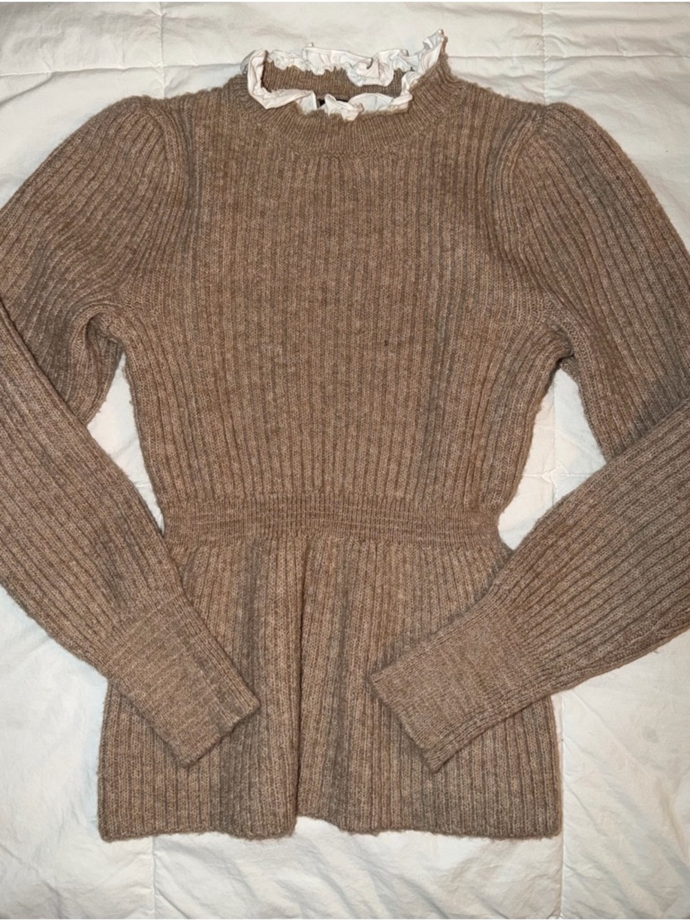 Anthropologie Brown Ribbed Peplum Sweater